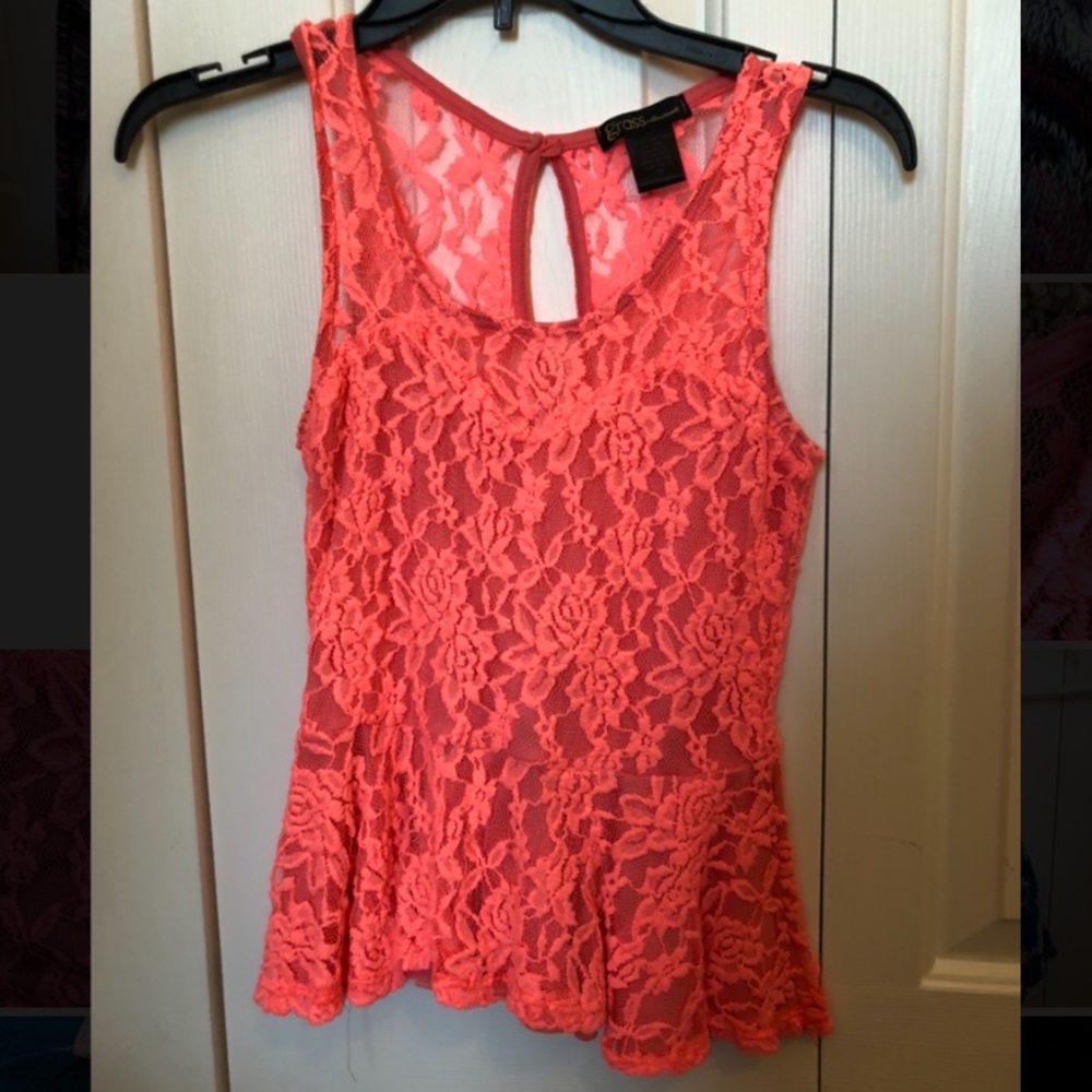 Neon Pink lace flare top
